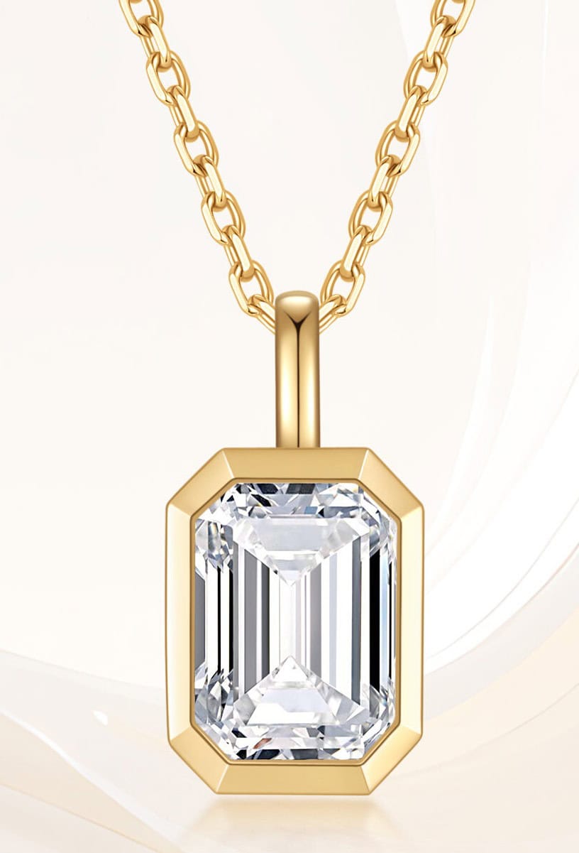 Minimal Bezel Emerald Cut Diamond Pendant Necklace — product photo 3 of 6