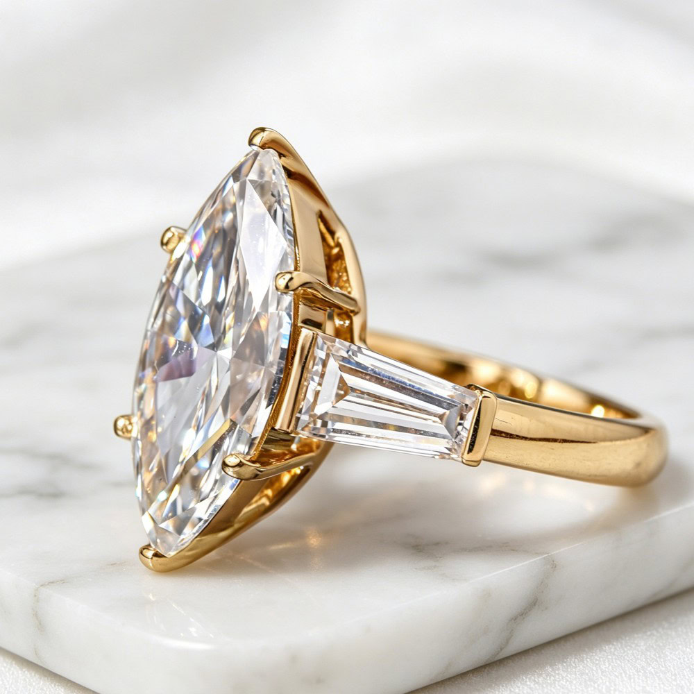 Velora Classic Vintage Marquise Three-Stone Lab Diamond Engagement Ring — product photo 2 of 6