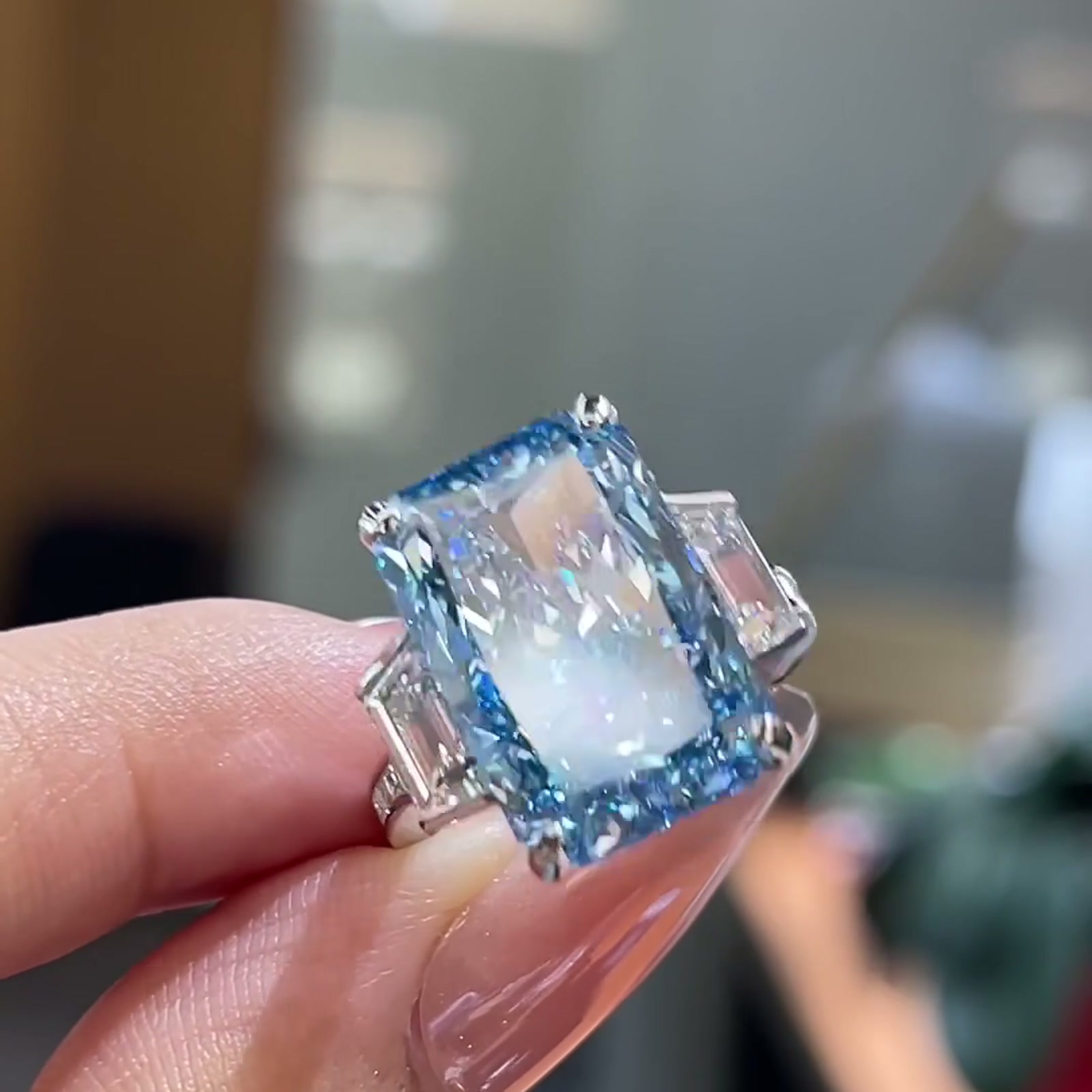 Blue Lab-Grown Diamond Radiant-Cut Ring — product photo 2 of 4