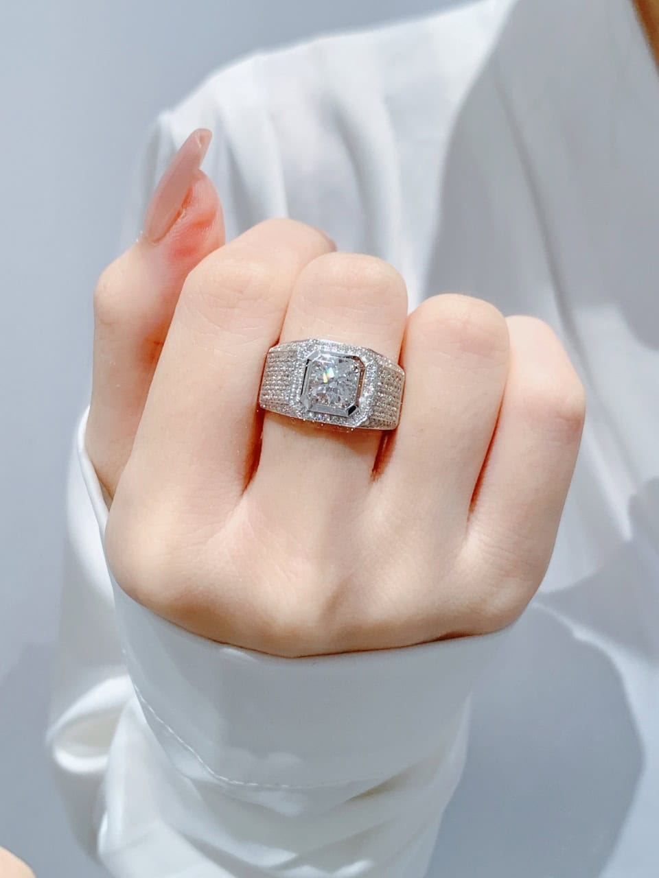 Multi-Row Pavé Platinum Men’s Diamond Ring – Statement Luxury Design — product photo 2 of 6