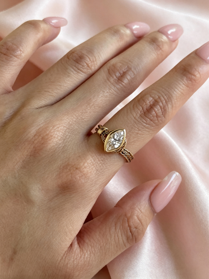 Vintage Marquise Soft Chain Lab Diamond Ring in 18K — product photo 3 of 6