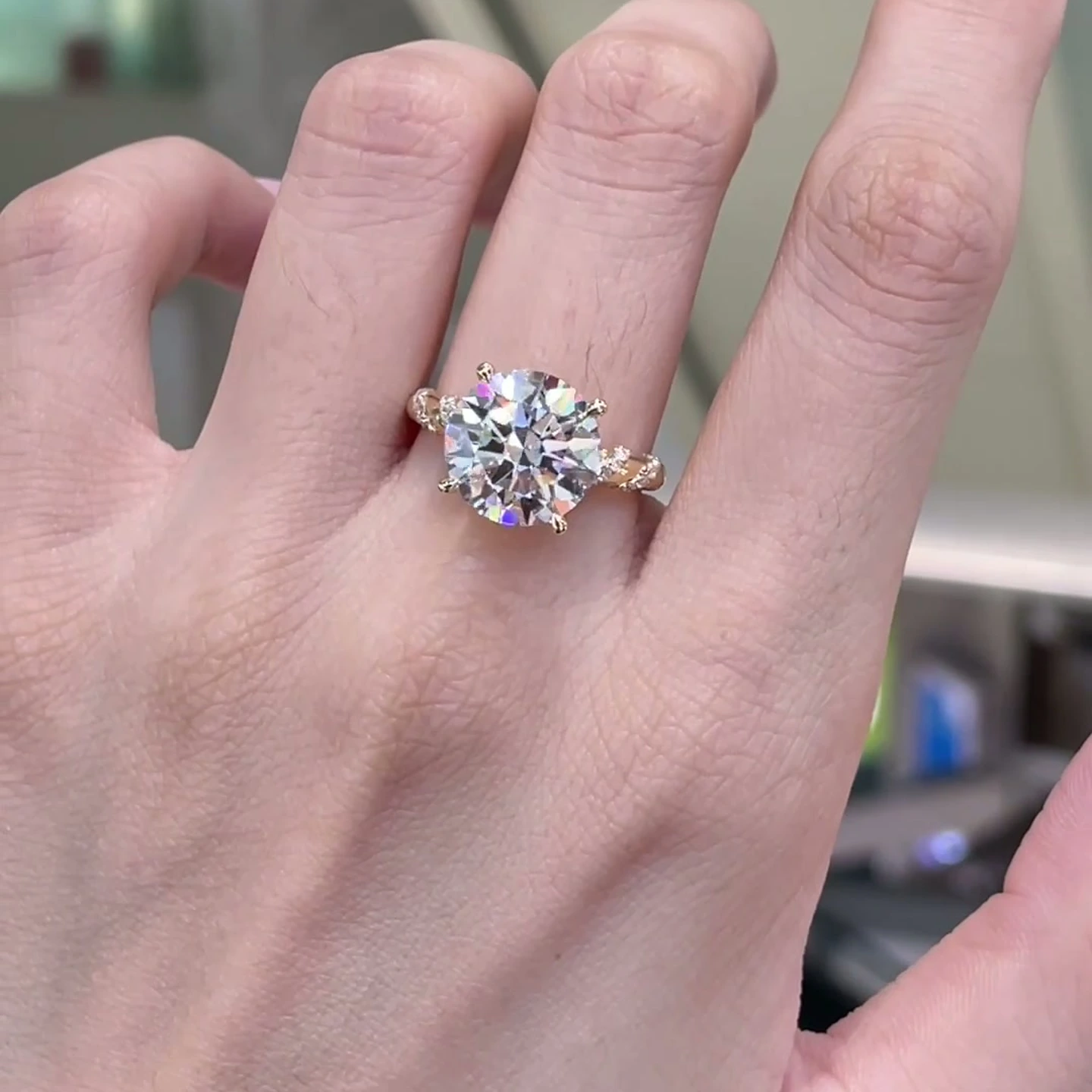 Celestine Diamond-Shoulder Solitaire Round Lab-Grown Diamond Engagement Ring — product photo 4 of 4