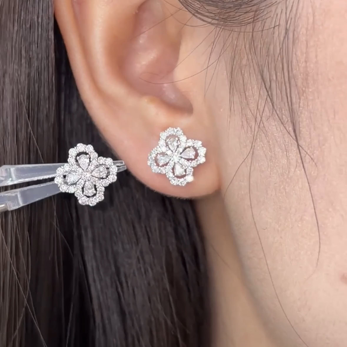 Isadora Four-Petal Lab Diamond Stud Earrings — product photo 1 of 3