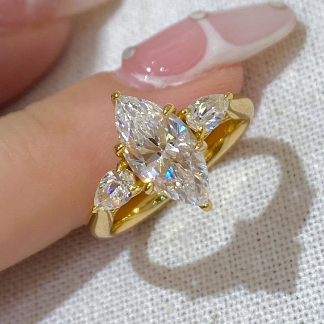 Marquise & Pear Three-Stone Lab Diamond Ring — product photo 1 of 5