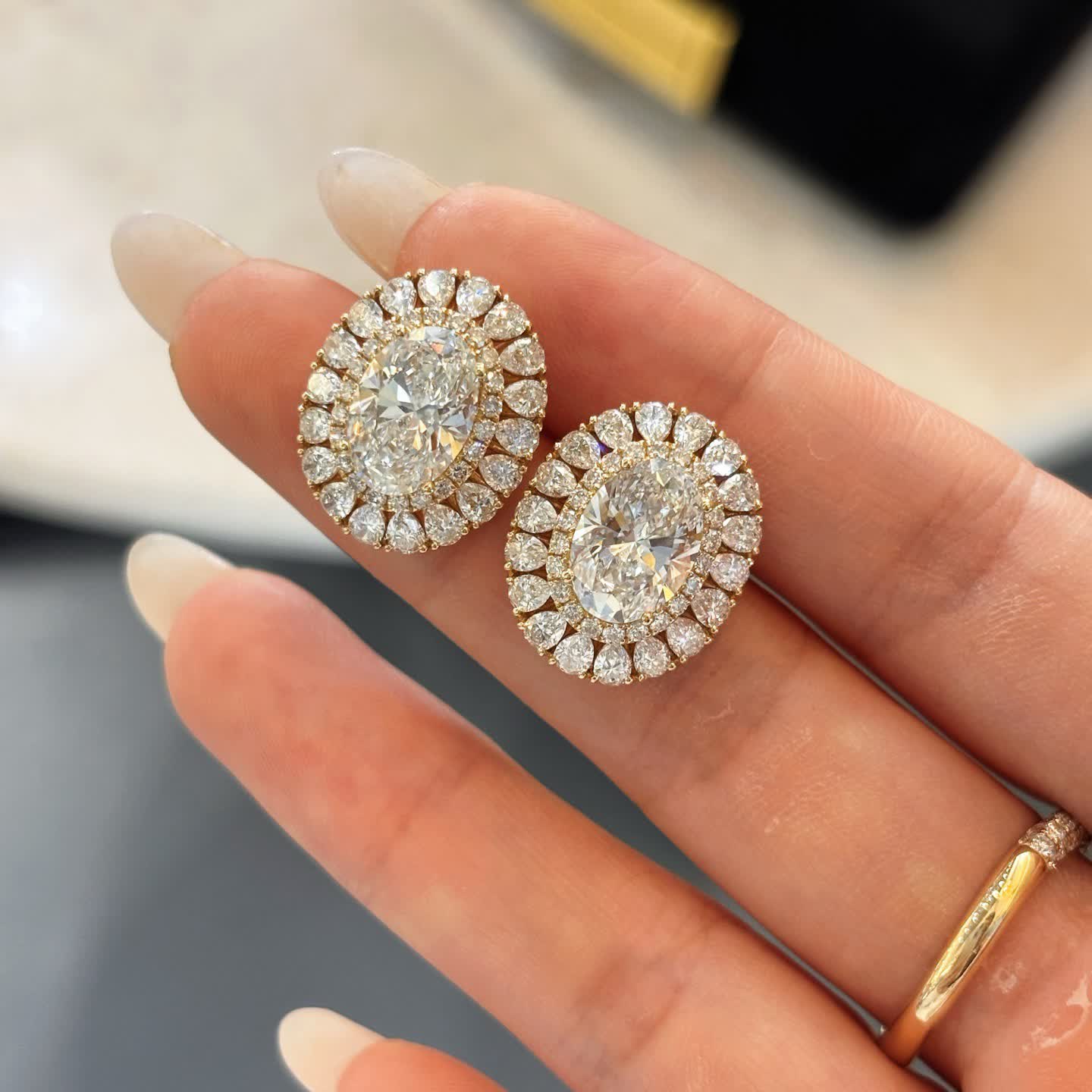 Oval Diamond Drop Earrings — product photo 2 of 4