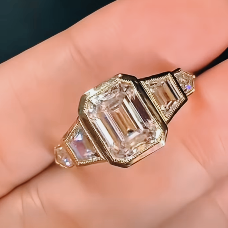 Vintage Art Deco Emerald Cut Lab Diamond Engagement Ring in 14K / 18K Gold — product photo 4 of 4
