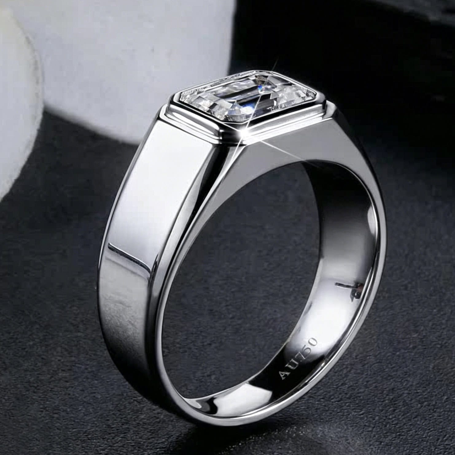 Emerald Cut Lab Diamond Signet Ring | Bezel Set Statement Ring for Men — product photo 3 of 5