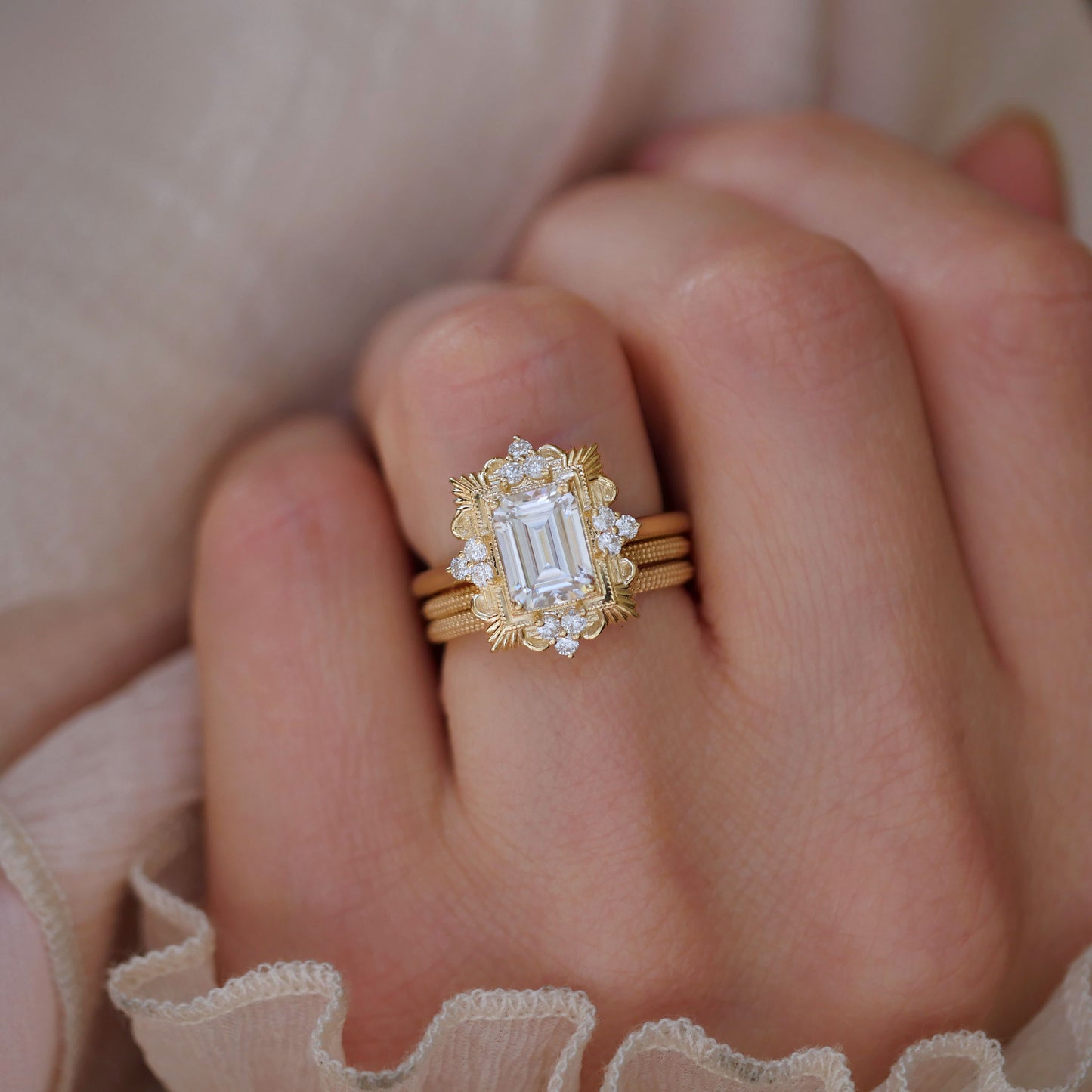 Florentine Art Deco Lab-Grown Diamond Accent Ring — product photo 5 of 6