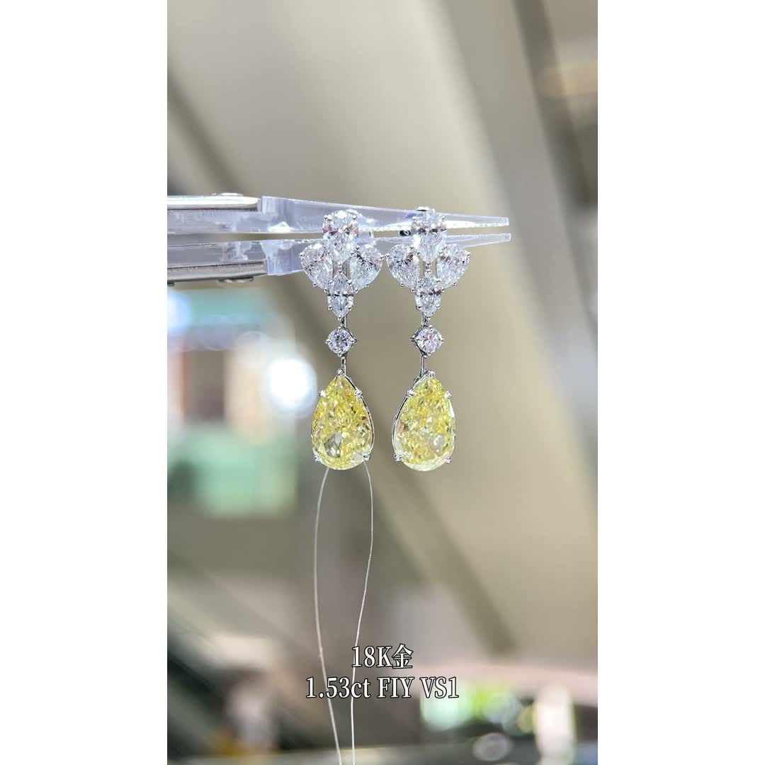 Juliette Yellow Pear Diamond Stud Earrings — product photo 4 of 4