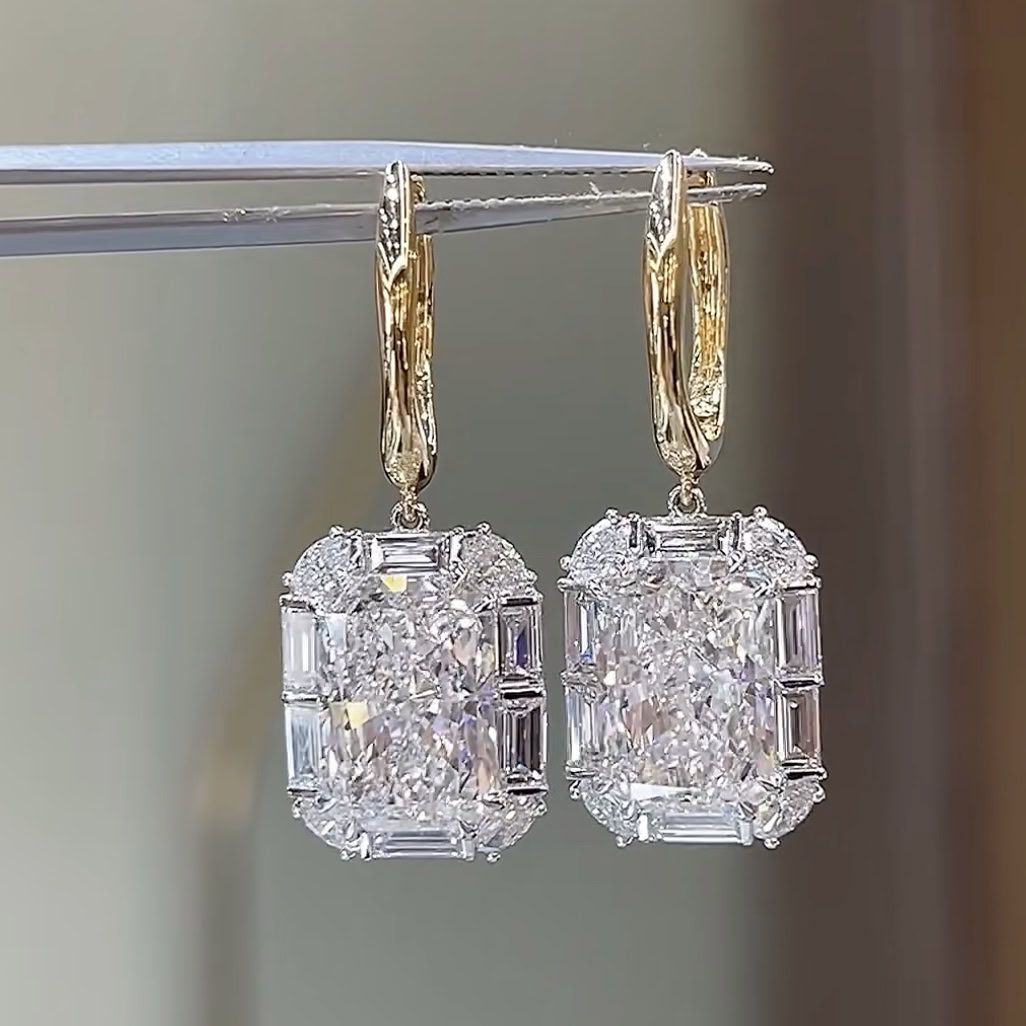 Evangeline Radiant Lab Diamond Drop Earrings Two-Tone Design — product photo 1 of 6