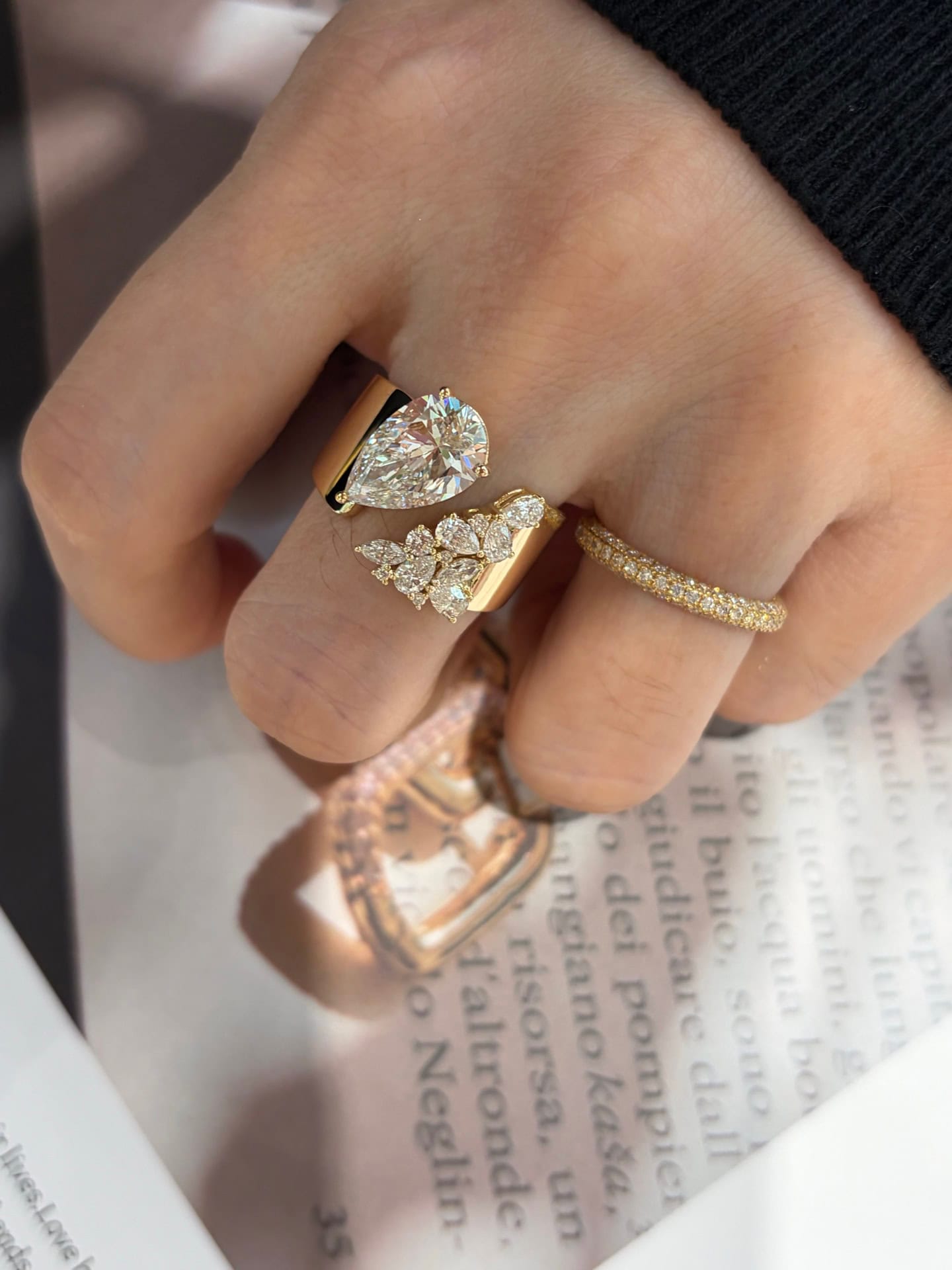 Asymmetric Pear Diamond Statement Ring 3ct / 5ct Lab-Grown Diamond Wide Band Ring in 14K / 18K Gold — product photo 2 of 6