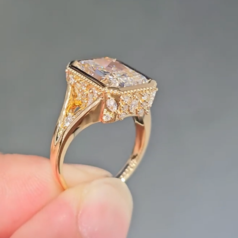 Aurora Vintage Milgrain Radiant Cut Lab Diamond Engagement Ring — product photo 5 of 6