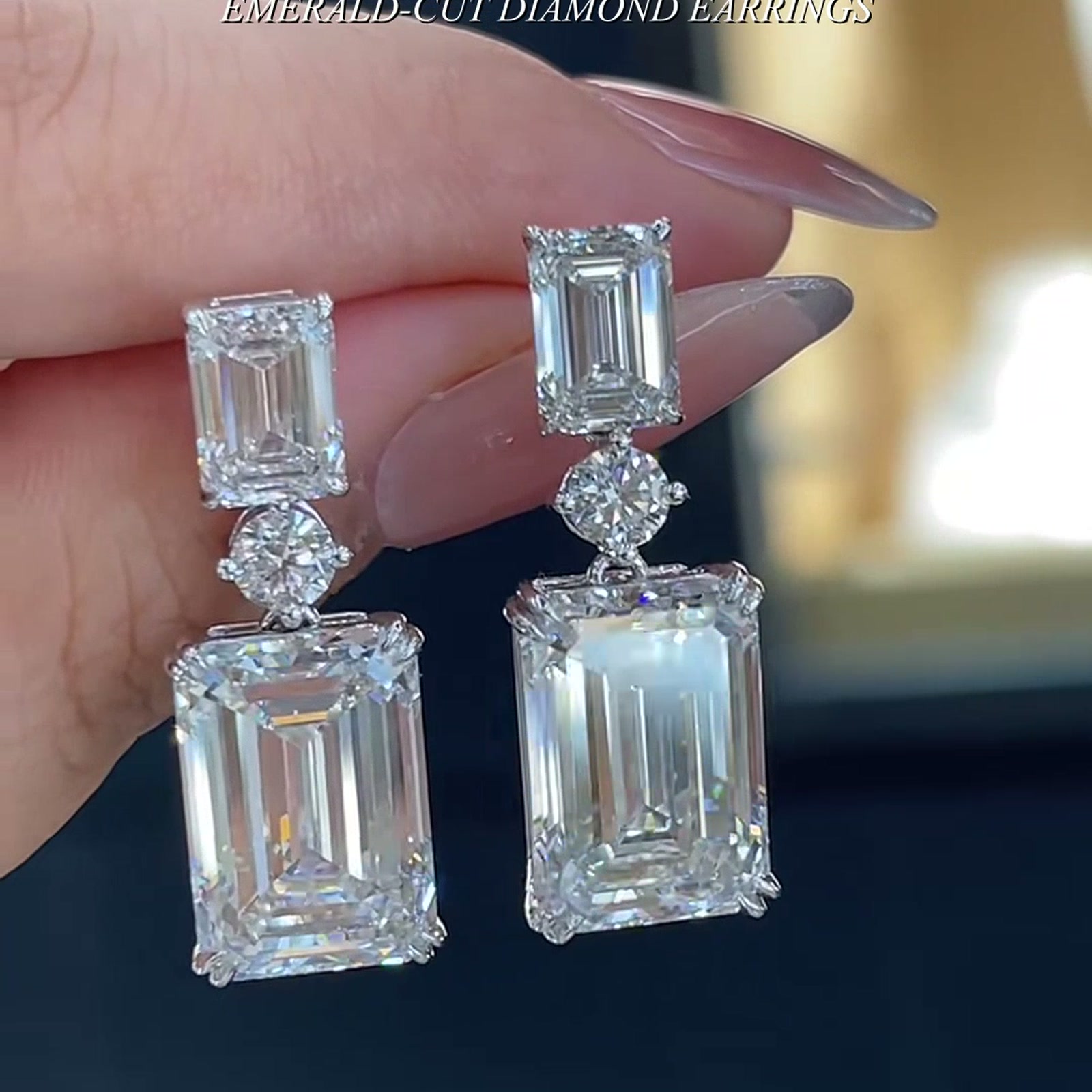 Emerald-Cut Lab-Grown Diamond Drop Earrings — product photo 1 of 4
