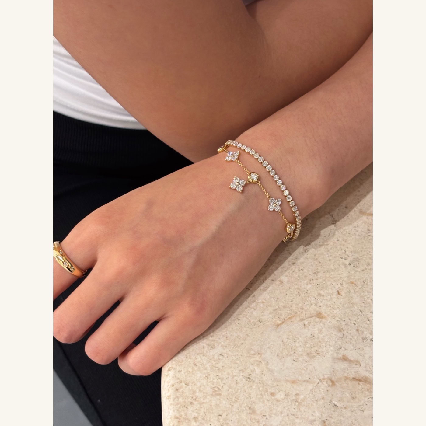 Clovera Clover & Bezel Lab Diamond Station Bracelet in 18K Yellow Gold — product photo 2 of 6