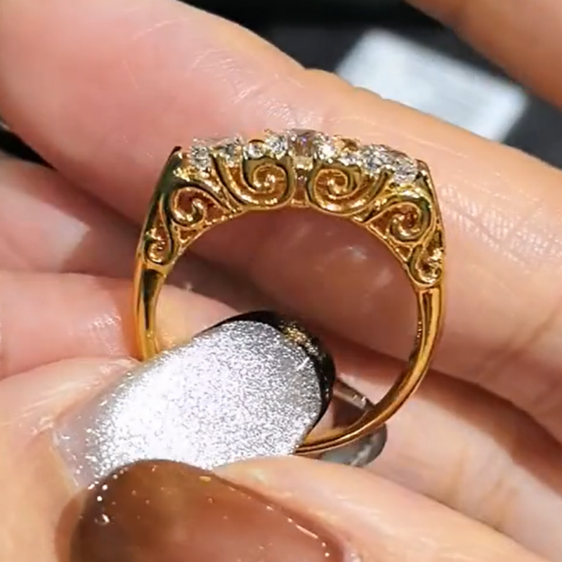 Vintage Scrollwork Three-Stone Lab Diamond Ring in 14K / 18K Gold — product photo 3 of 5