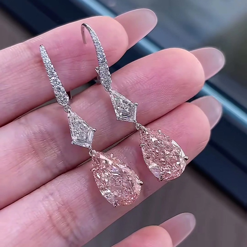 Amaranthe Geometric Pear Drop Pink Lab-Grown Diamond Earrings — product photo 1 of 4