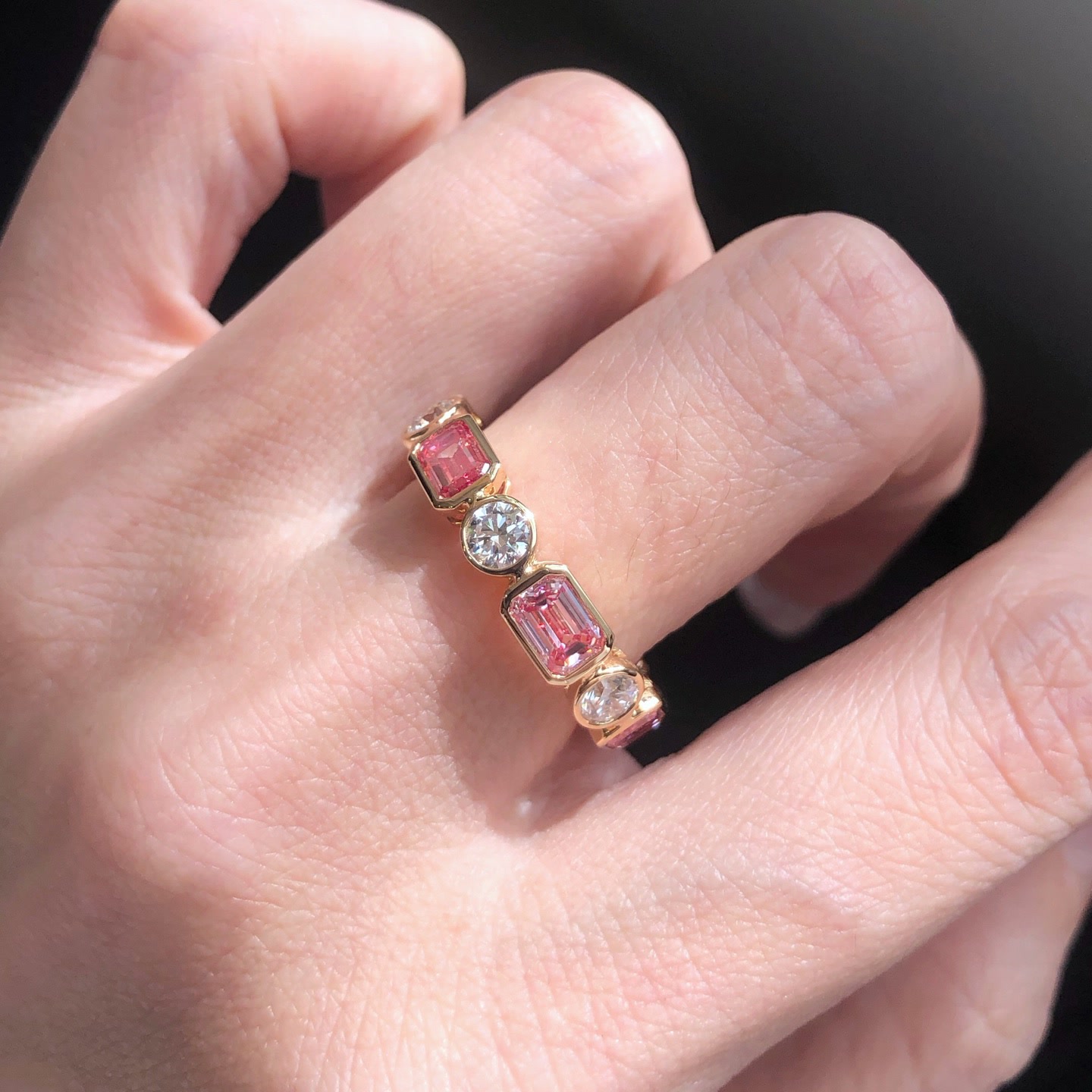 Rosella Pink and White Diamond Band Ring — product photo 4 of 4