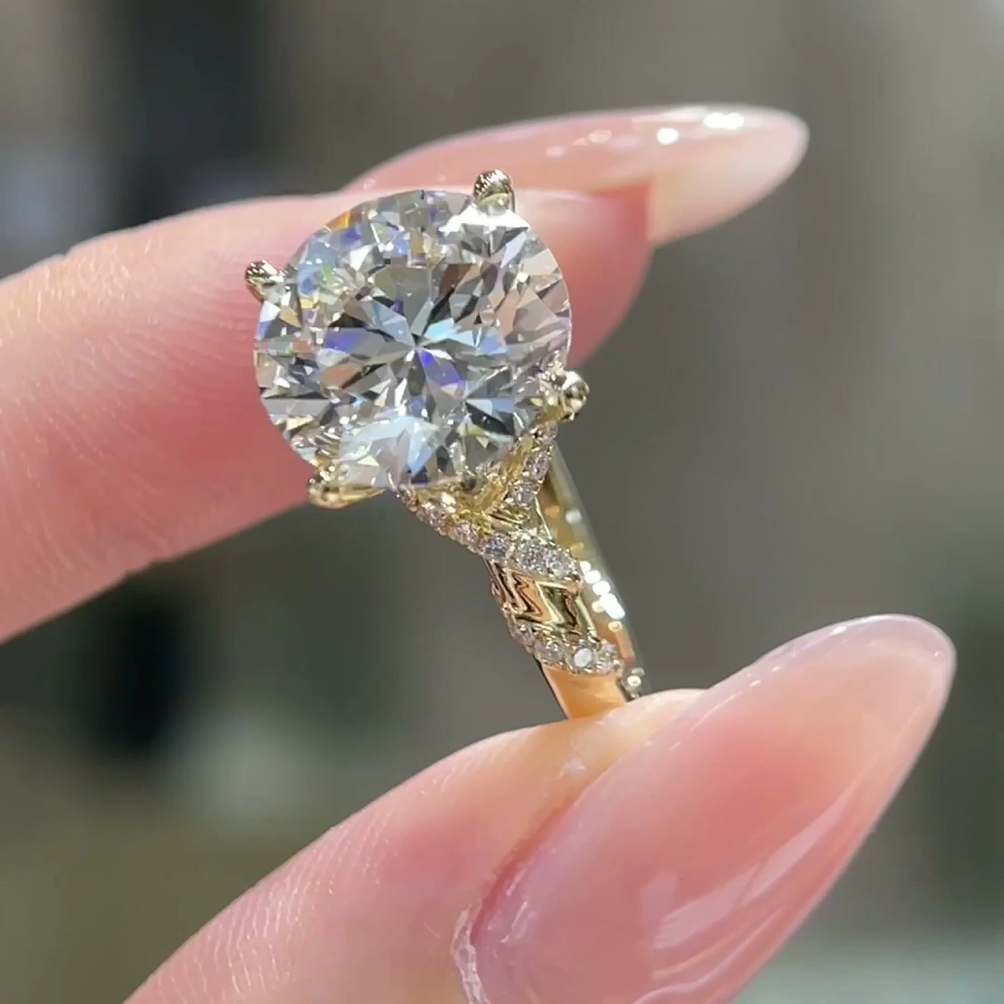 Celestine Diamond-Shoulder Solitaire Round Lab-Grown Diamond Engagement Ring — product photo 1 of 4