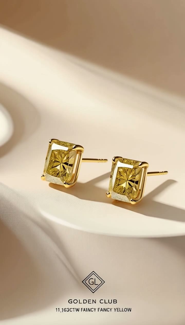 Fancy Yellow Radiant Studs — 11.16 ctw