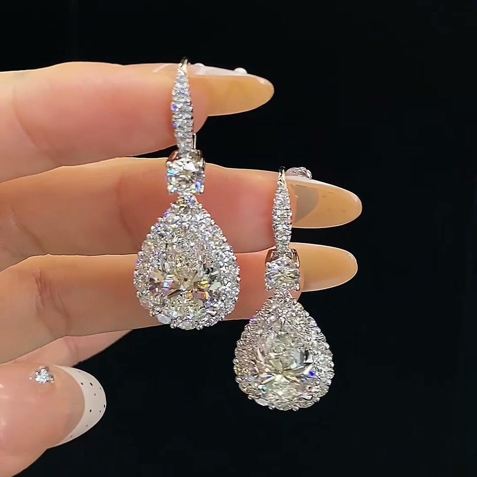 Pear-Cut Lab-Grown Diamond Halo Drop Earrings — product photo 2 of 4