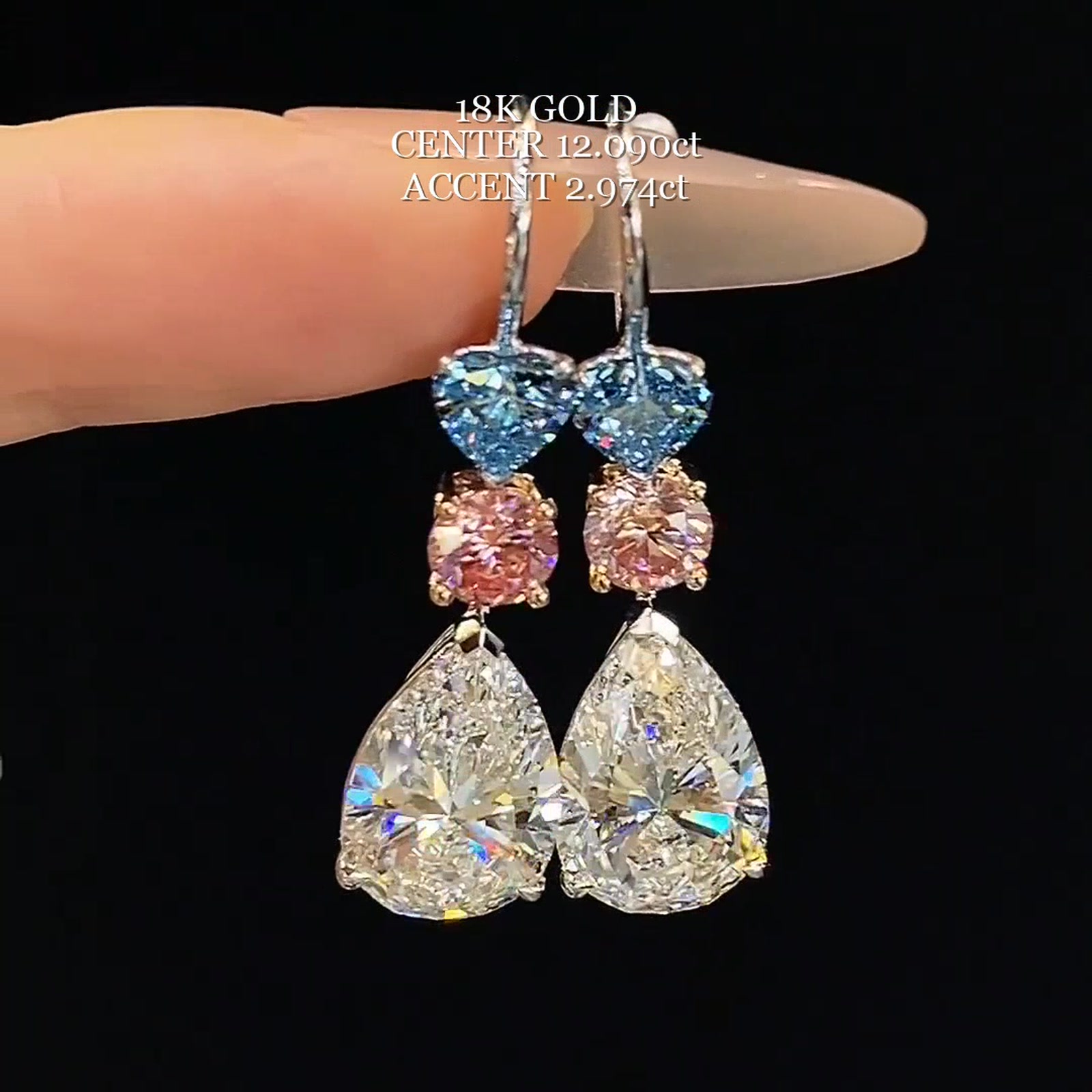 Multicolor Pear-Cut Lab-Grown Diamond Drop Earrings — product photo 3 of 4