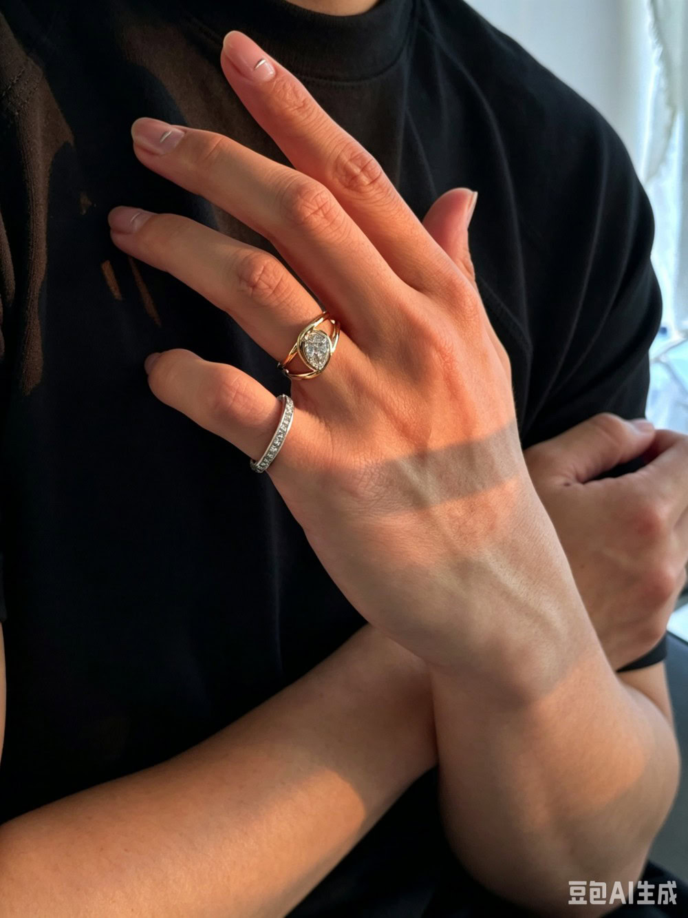 Open Double Band Pear Diamond Ring 3ct / 5ct Lab-Grown Diamond Ring in 14K / 18K Gold — product photo 4 of 6