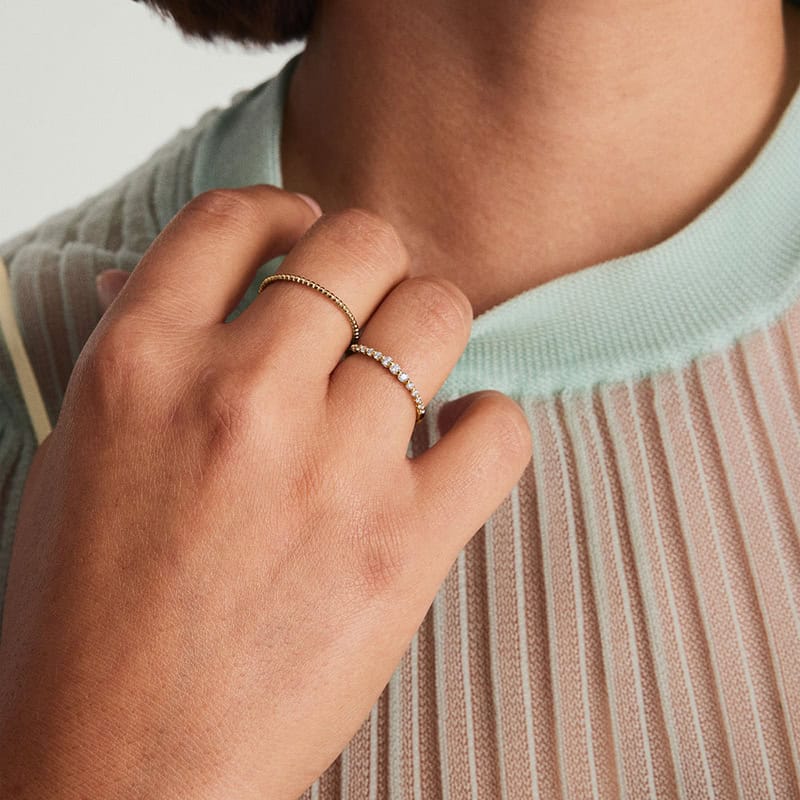 Bubble Gradient Lab-Grown Diamond Stackable Thin Band 18K14K Gold Delicate Daily Ring — product photo 3 of 6
