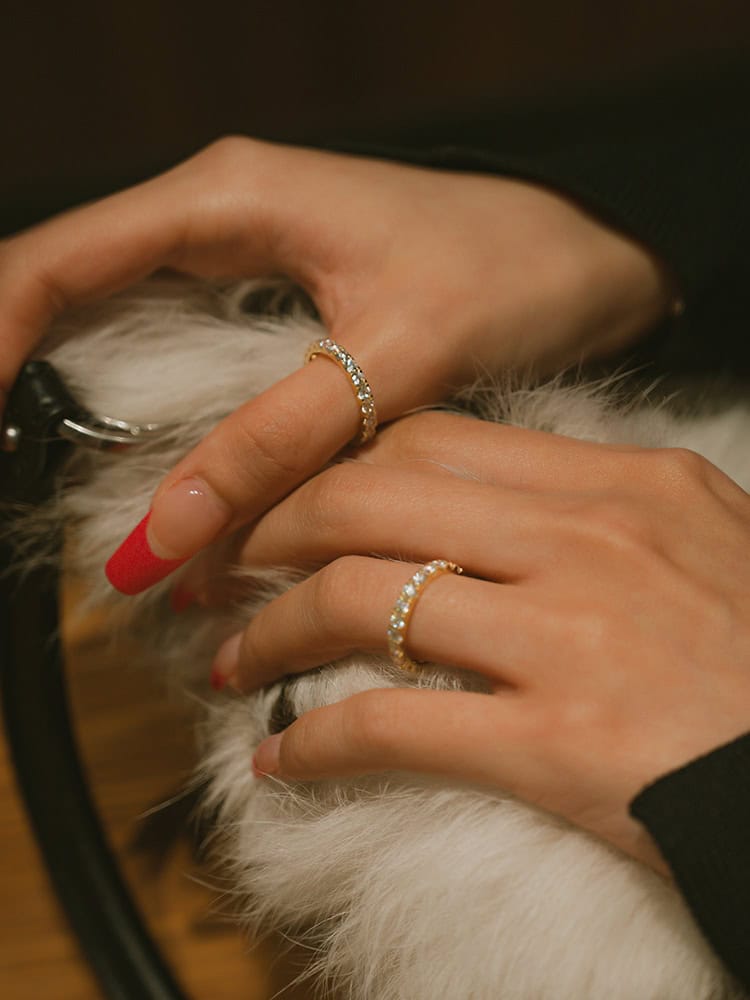 Eternity Round Diamond Thin Band | Full Pave Stackable Ring — product photo 2 of 6