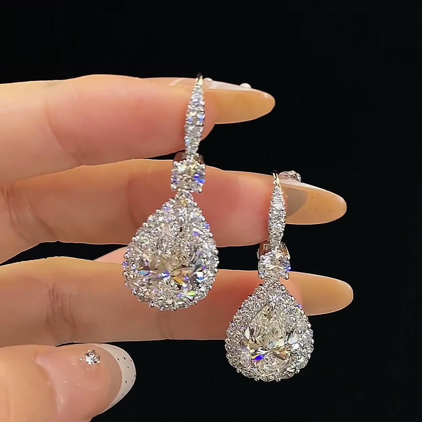 Pear-Cut Lab-Grown Diamond Halo Drop Earrings — product photo 1 of 4