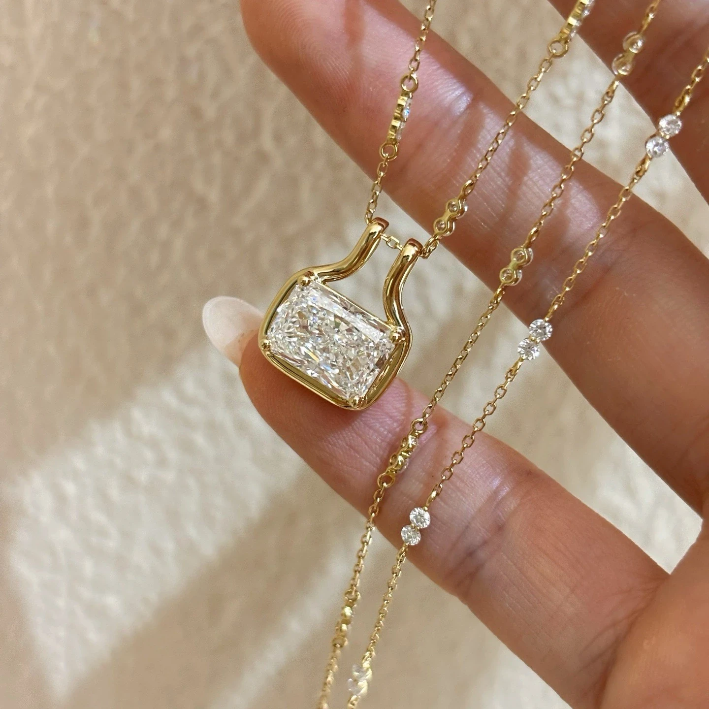 Lyra Sculptural Radiant Pendant Lab-Grown Diamond Necklace — product photo 1 of 6