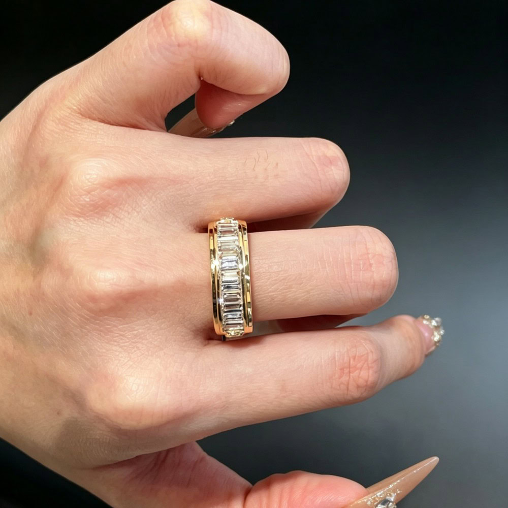Vintage Baguette Lab Diamond Band Ring – Ice Candy Texture Thick Gold Statement Ring in 14K / 18K Gold — product photo 2 of 6