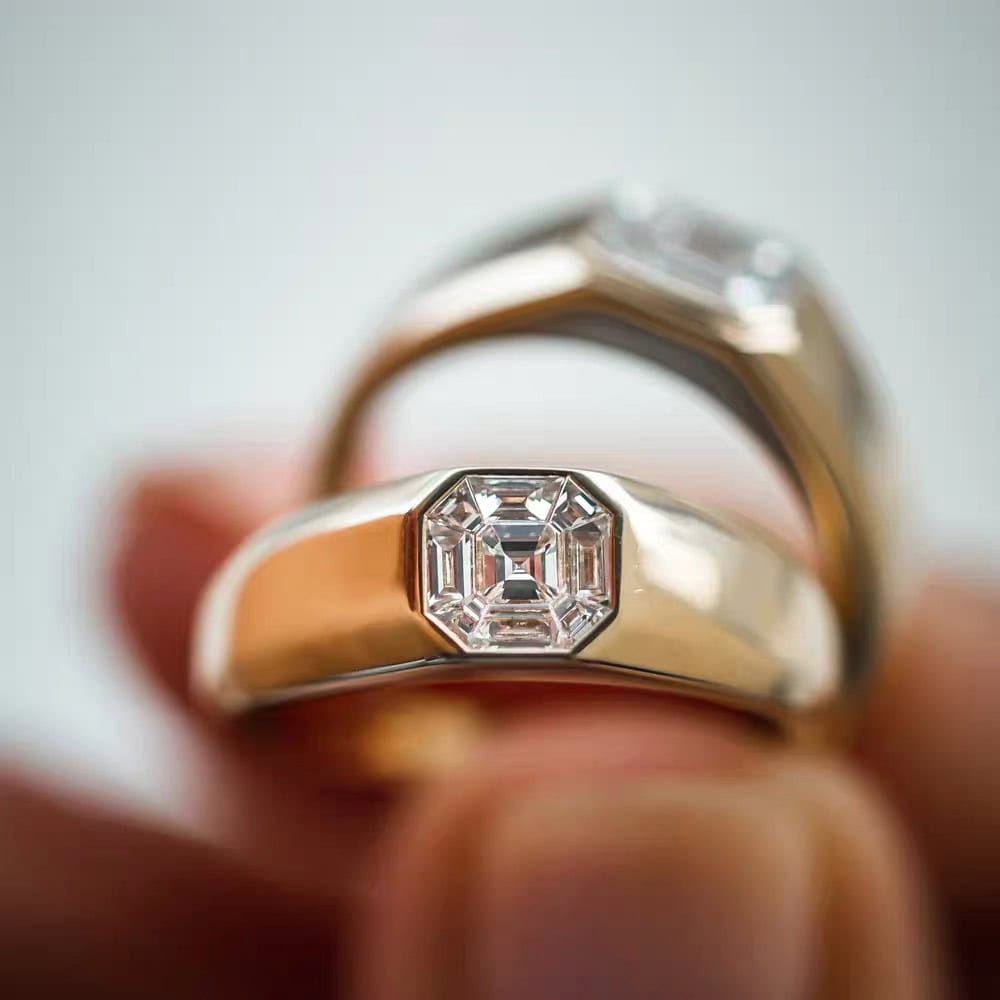 BP008 The Billionaire Old Money Diamond Signet Ring – Heavy Gold Round / Asscher — product photo 5 of 6