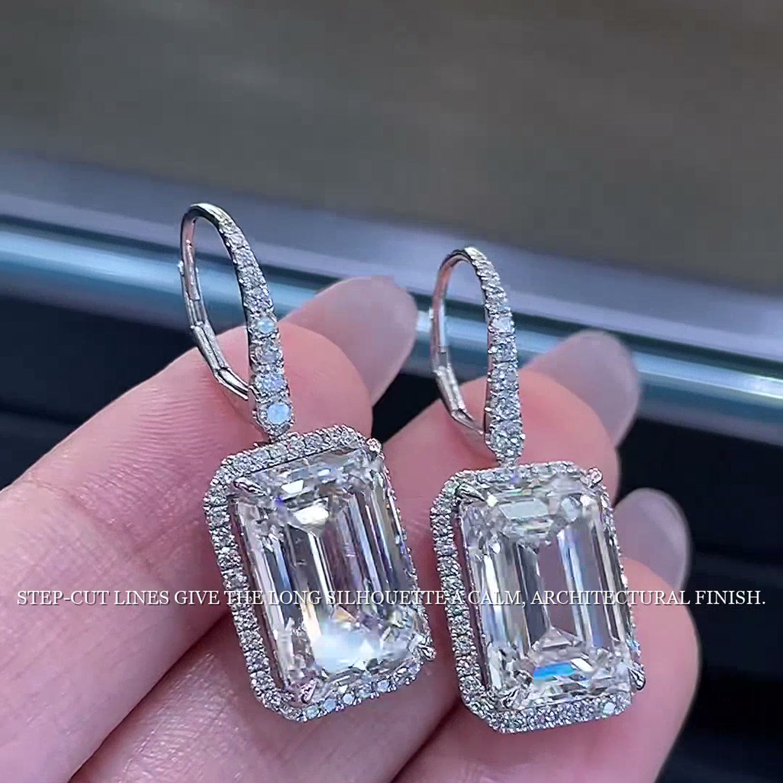 Emerald-Cut Lab-Grown Diamond Drop Earrings — product photo 4 of 4