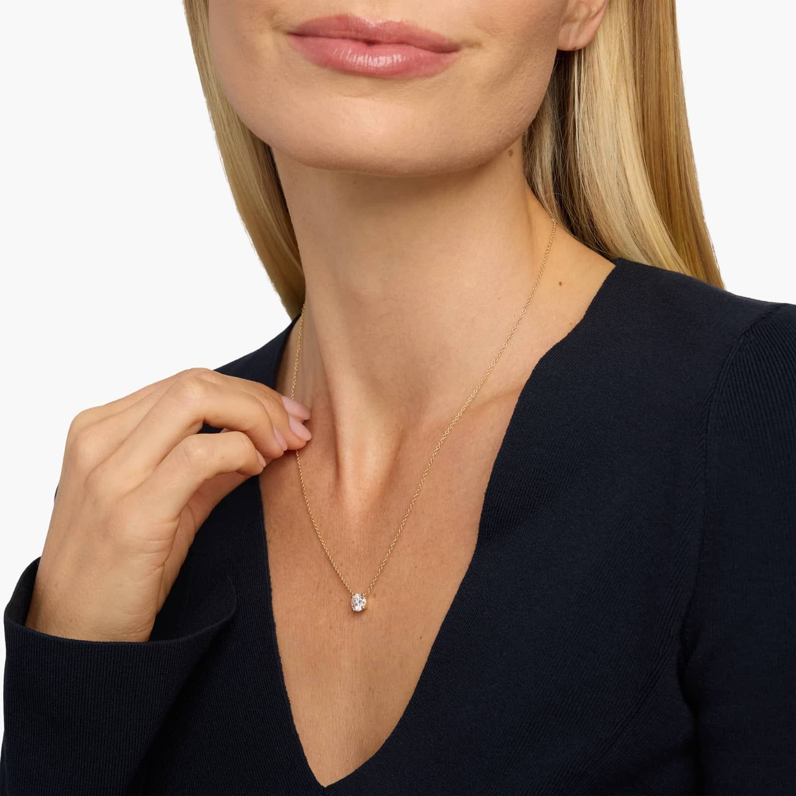 Four-Prong Basket Round Lab-Grown Diamond Pendant Necklace — product photo 5 of 6