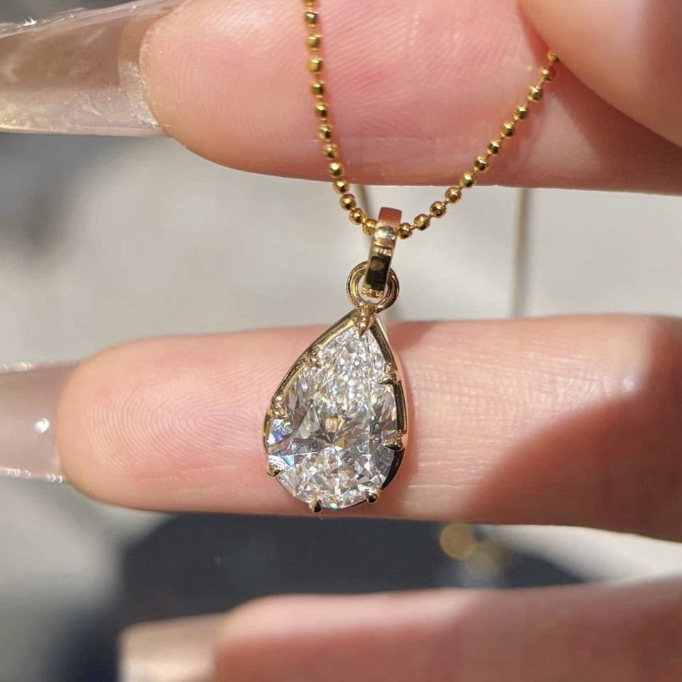 Pear Lab Diamond Sculptural Necklace | Prong Set Pendant — product photo 3 of 6
