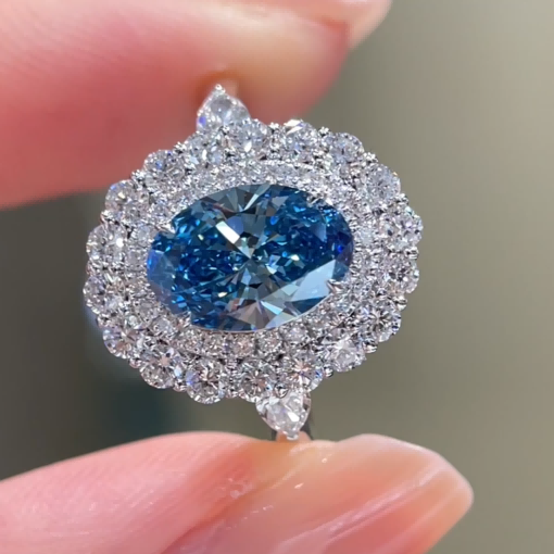 Maris Oval Blue Lab Diamond Floral Halo Ring — product photo 6 of 6
