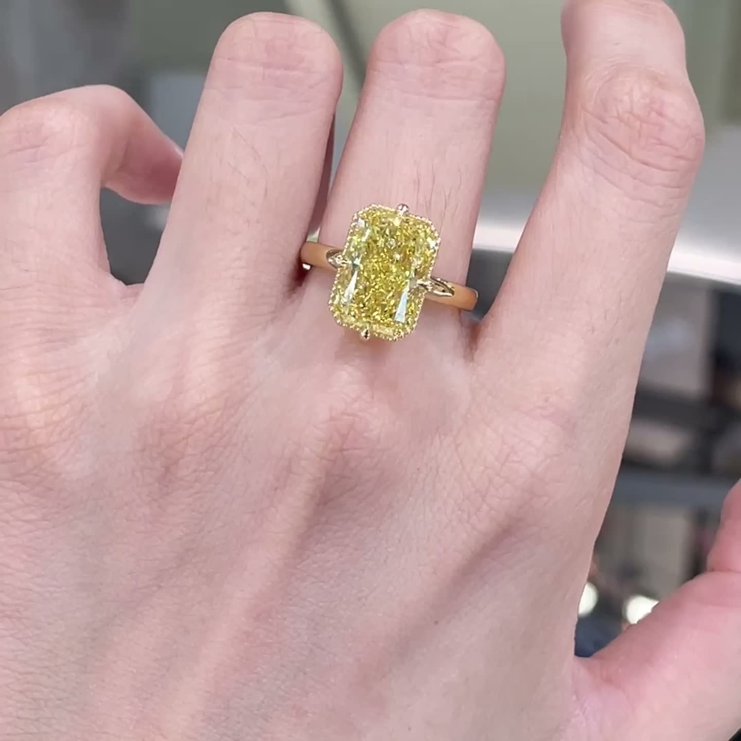 5.02ct Yellow Radiant-Cut Diamond Ring — product photo 1 of 4