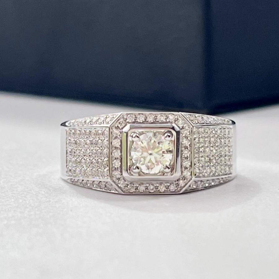 Multi-Row Pavé Platinum Men’s Diamond Ring – Statement Luxury Design — product photo 1 of 6
