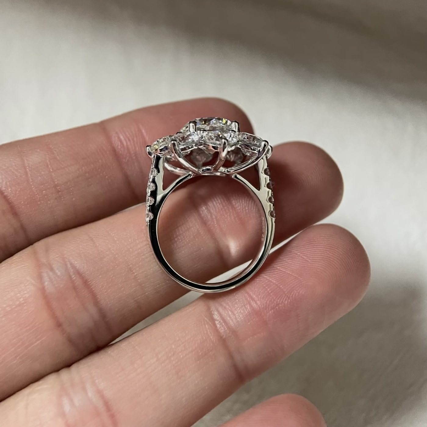 Sunflower Floral Halo Round Diamond Engagement Ring — product photo 4 of 6