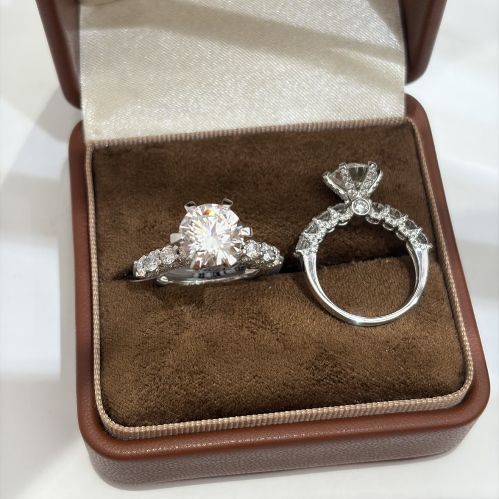 Floral Side Stone Round Lab Diamond Engagement Ring with Hidden Halo in 14K / 18K Gold — product photo 3 of 6