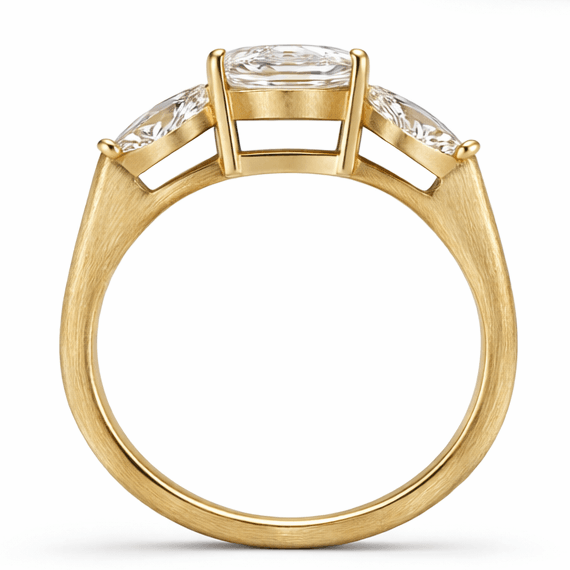 Three Pear Lab Diamond Ring | Brushed Gold Three-Stone Design — product photo 5 of 5