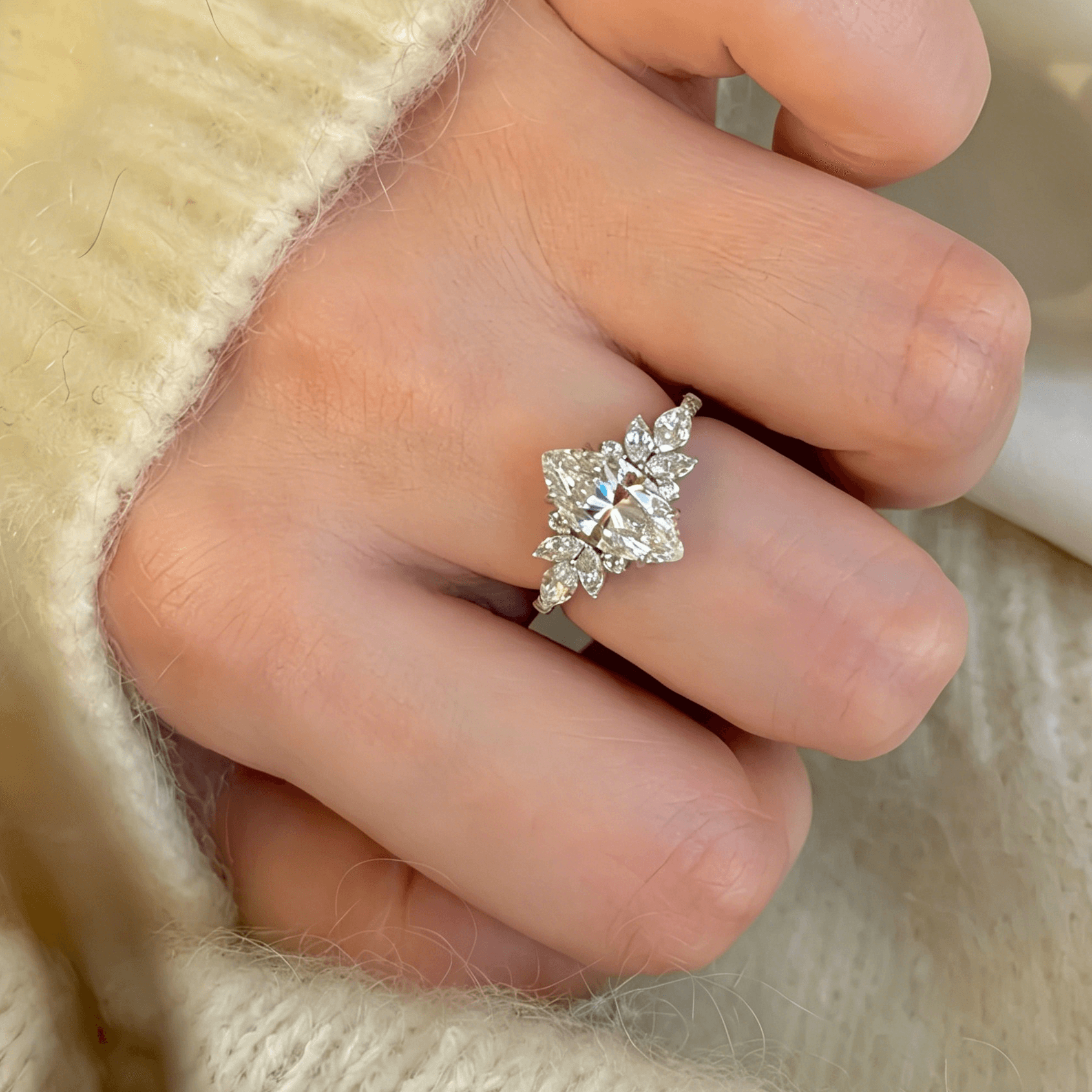 Marquise Lab Diamond Ring with Pear Cluster – Nature-Inspired Elegant Design — product photo 4 of 5