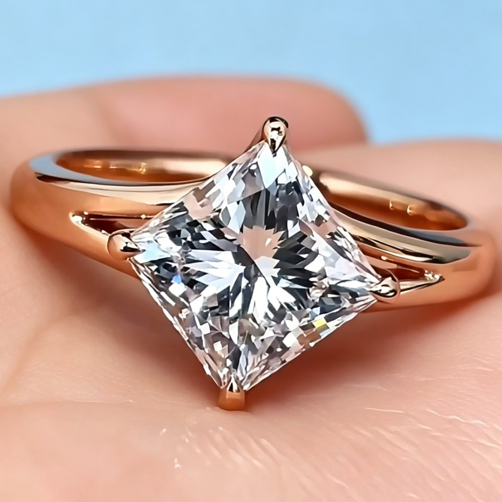 Princess Cut Lab Diamond Ring – Minimal Y-Shank Split Band Design — product photo 6 of 6