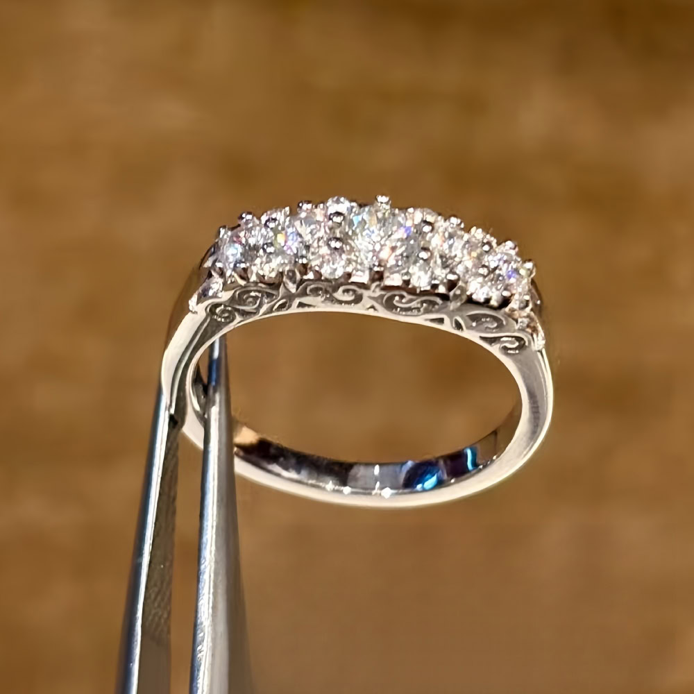 Vintage Scrollwork Five-Stone Lab Diamond Ring – Antique Style Gold Band in 14K / 18K Gold — product photo 2 of 6