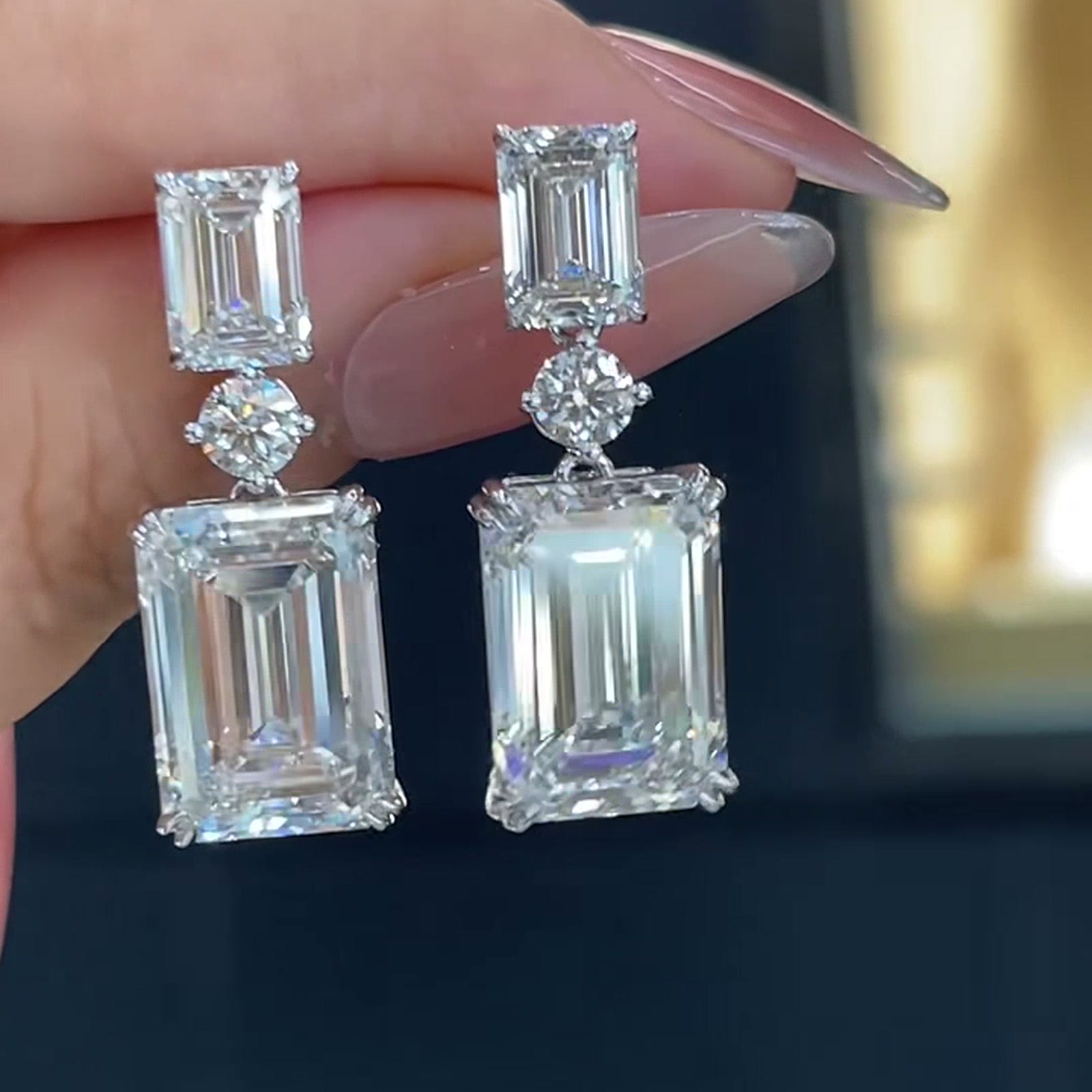 Emerald-Cut Lab-Grown Diamond Drop Earrings — product photo 3 of 4