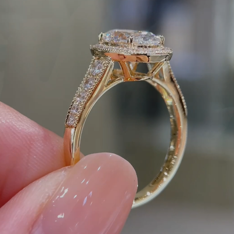 Celestia Vintage Oval Halo Lab Diamond Engagement Ring — product photo 4 of 6