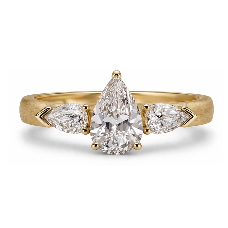 Three Pear Lab Diamond Ring | Brushed Gold Three-Stone Design — product photo 1 of 5