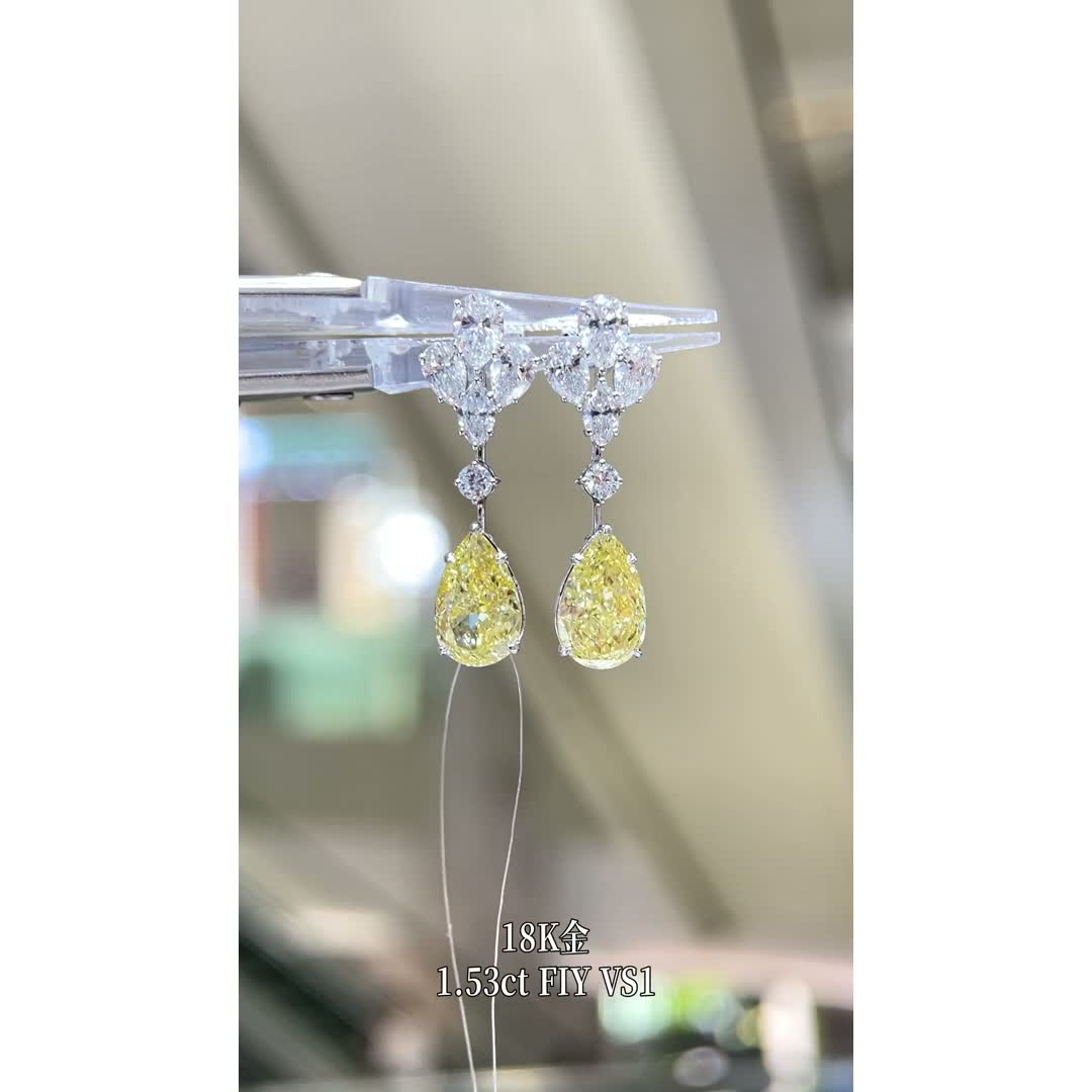 Juliette Yellow Pear Diamond Stud Earrings — product photo 3 of 4