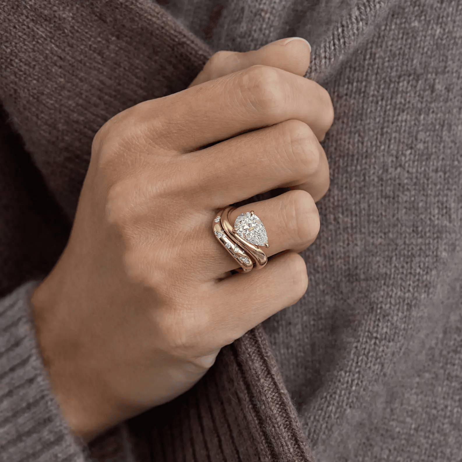 BP009 Pinky Ring Infinity Twist Pear Lab-Grown Diamond Engagement Ring — product photo 3 of 6
