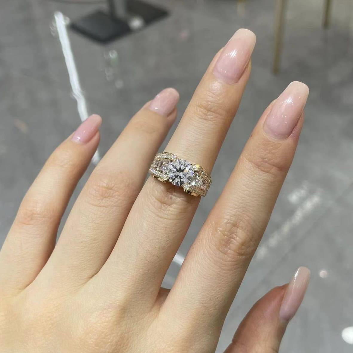 BP007 Bold Multi-Stone Lab Diamond Ring – Heavy Gold Statement Design — product photo 2 of 6